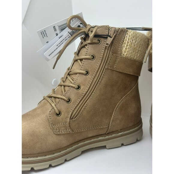 NIB Cliffs By White Mountain Lace-Up Boots Knit Cuff Ladies Natural Tan SZ 9M - Picture 5 of 10
